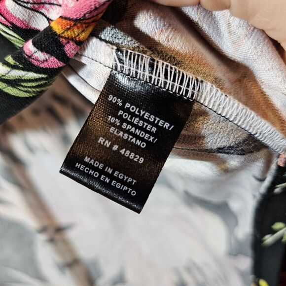 Rouge Collection Womens 2X Black Colorful Tropical Floral Bird Print Mismatched - Picture 5 of 9